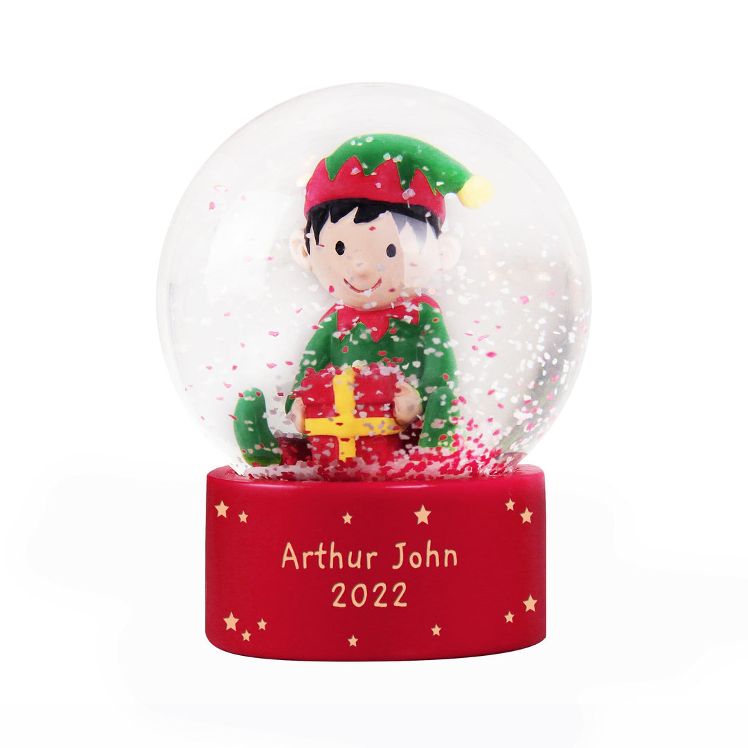 Personalised Message Elf Glitter Snow Globe Tree Decoration – alternative view