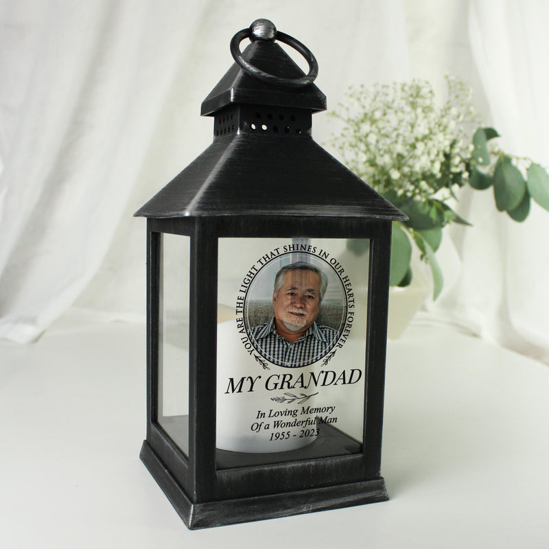 Personalised Light In Our Hearts Photo Upload Black Lantern