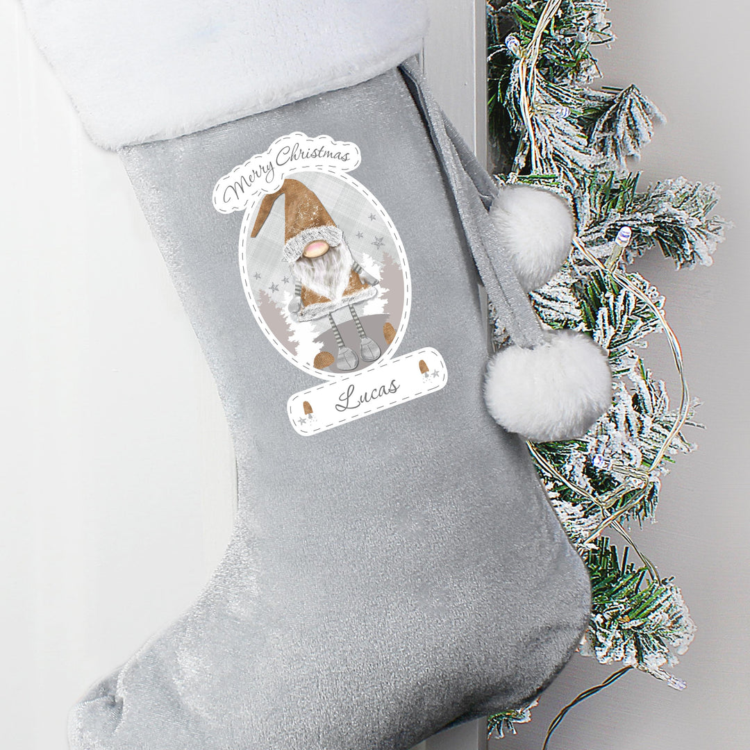 Personalised Christmas Gonk Only Silver Grey Stocking – alternative view