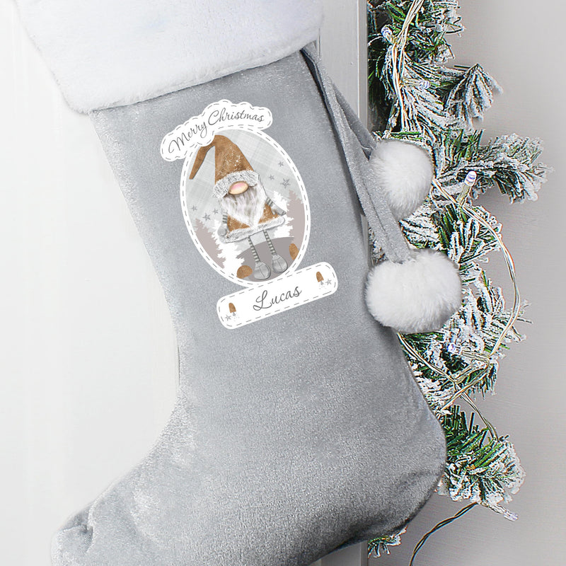 Personalised Christmas Gonk Only Silver Grey Stocking