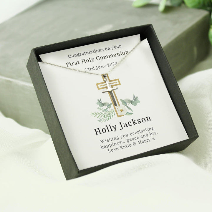 Personalised Floral Sentiment Cross Necklace and Box, The Personal Shop, personalised gifts