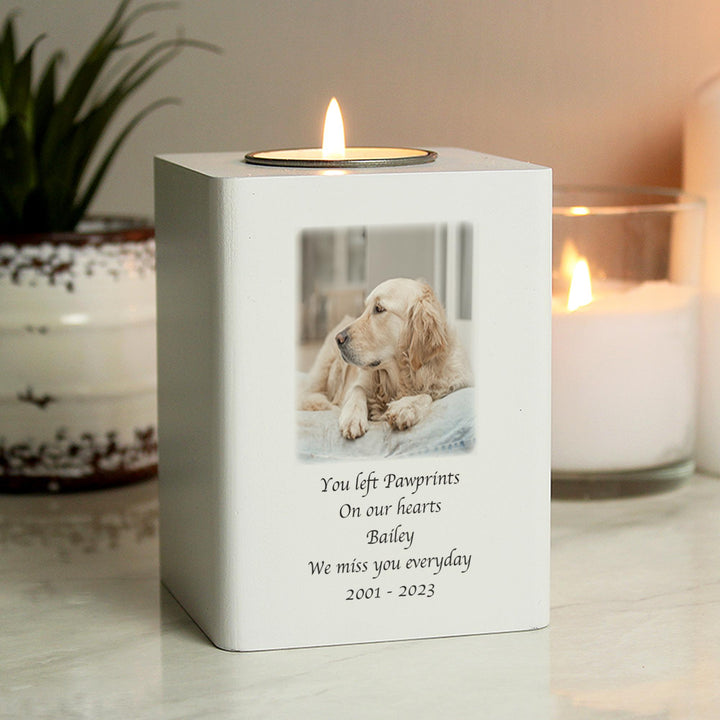 Personalised Photo Upload White Wooden Tea light Holder – alternative view