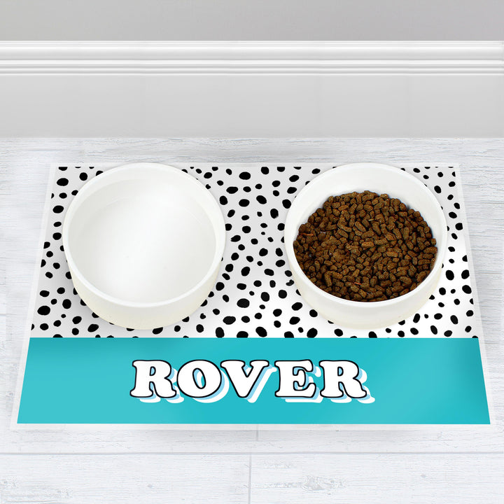 Personalised Blue Spots Dog Placemat – alternative view