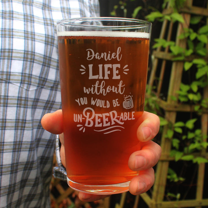 Personalised Un-beer-able Pint Glass – alternative view