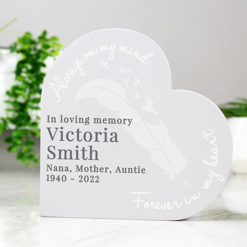 Personalised Feather Memorial Heart Ornament
