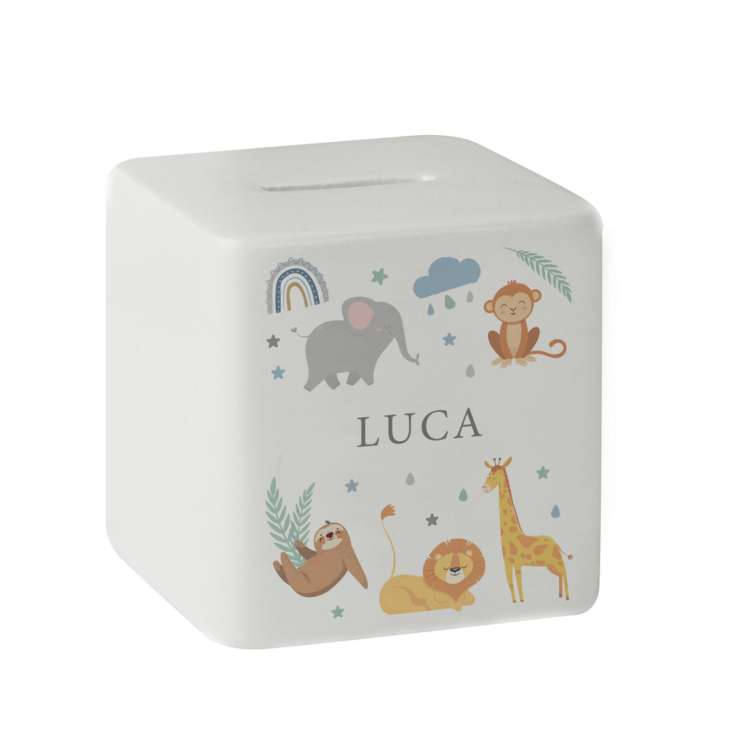 Personalised Safari Animals Ceramic Baby Moneybox – alternative view