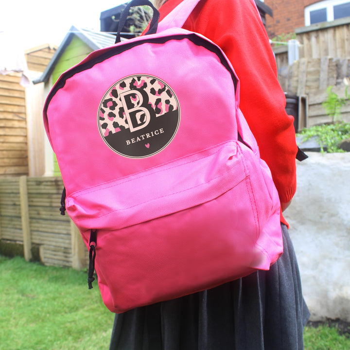 Personalised Leopard Print Pink Backpack, The Personal Shop, personalised gifts