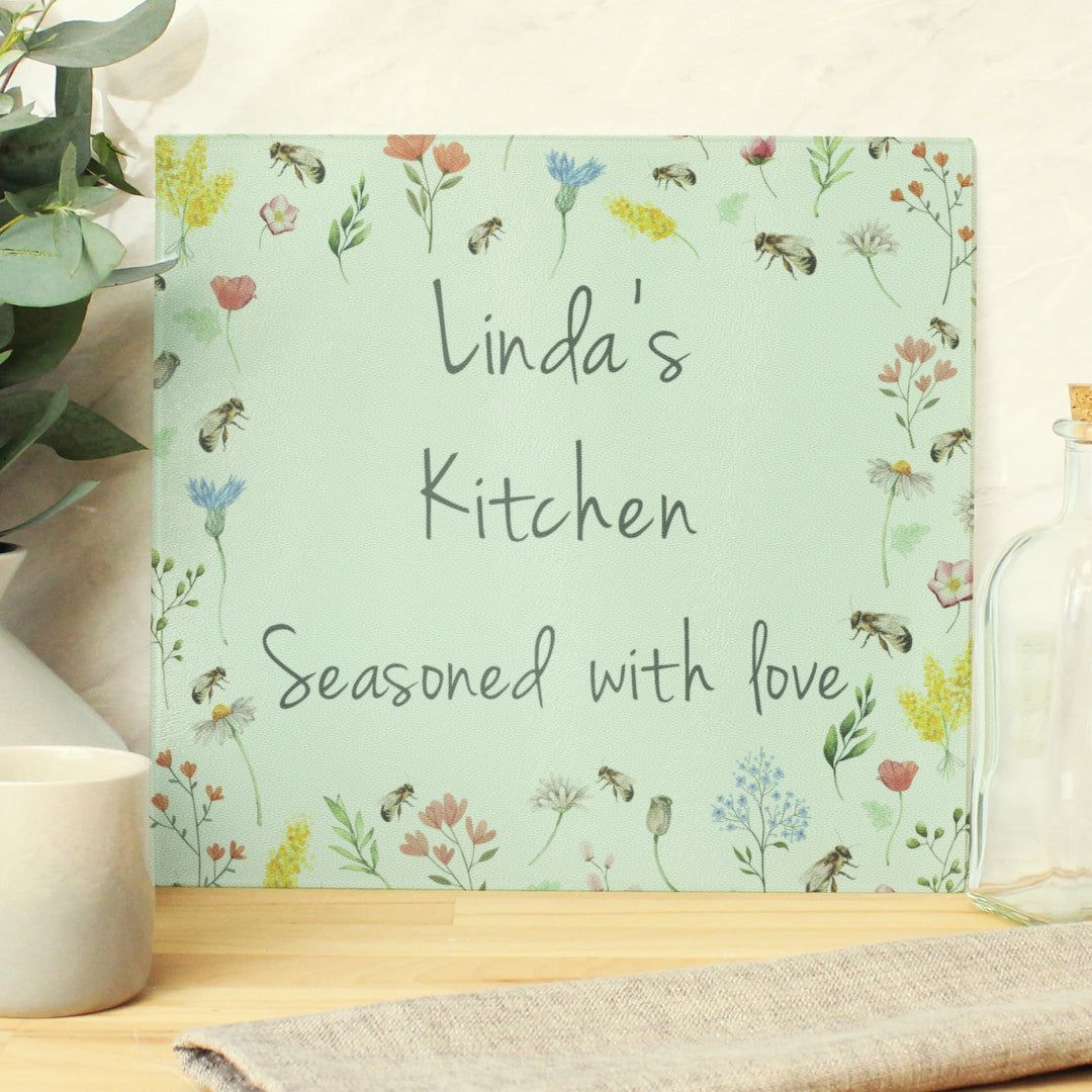 Personalised Busy Bee Glass Chopping Board/Worktop Saver – alternative view