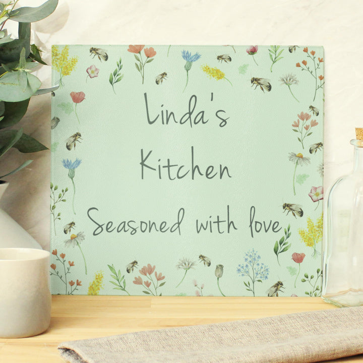 Personalised Busy Bee Glass Chopping Board/Worktop Saver – alternative view