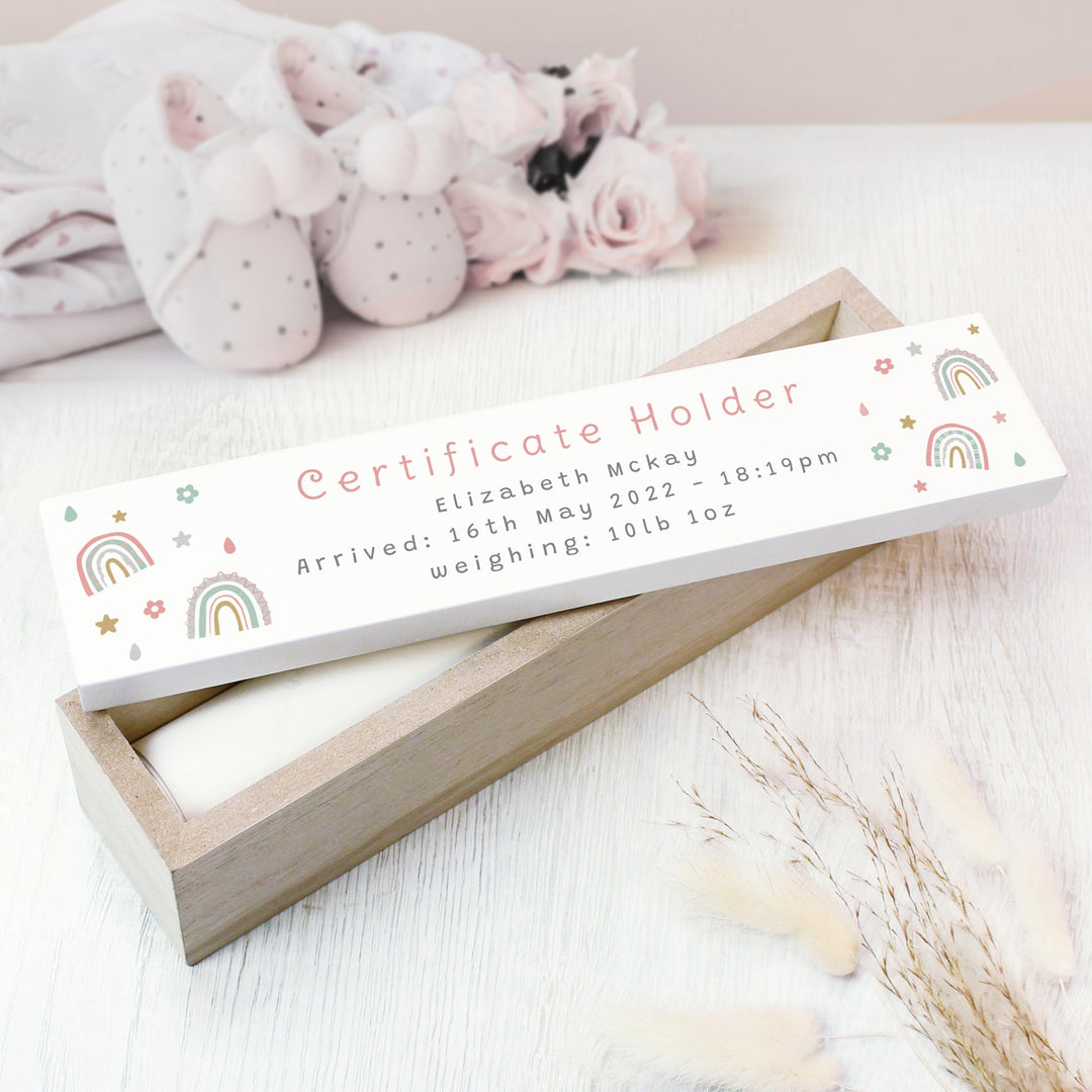 Personalised Rainbow Wooden Certificate Holder – alternative view