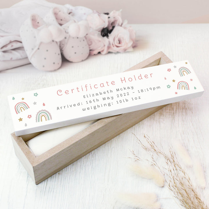 Personalised Rainbow Wooden Certificate Holder – alternative view