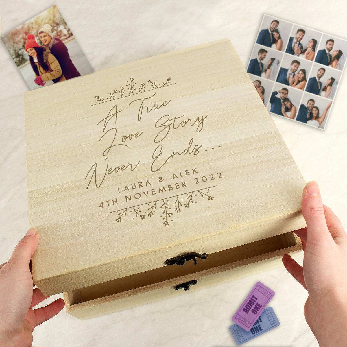 Personalised True Love Story Wooden Keepsake Box, The Personal Shop, personalised gifts