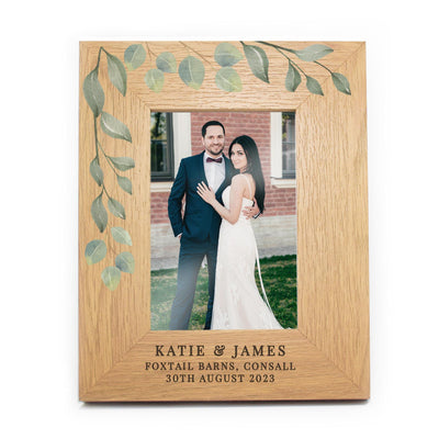 Personalised Botanical 6x4 Oak Finish Photo Frame