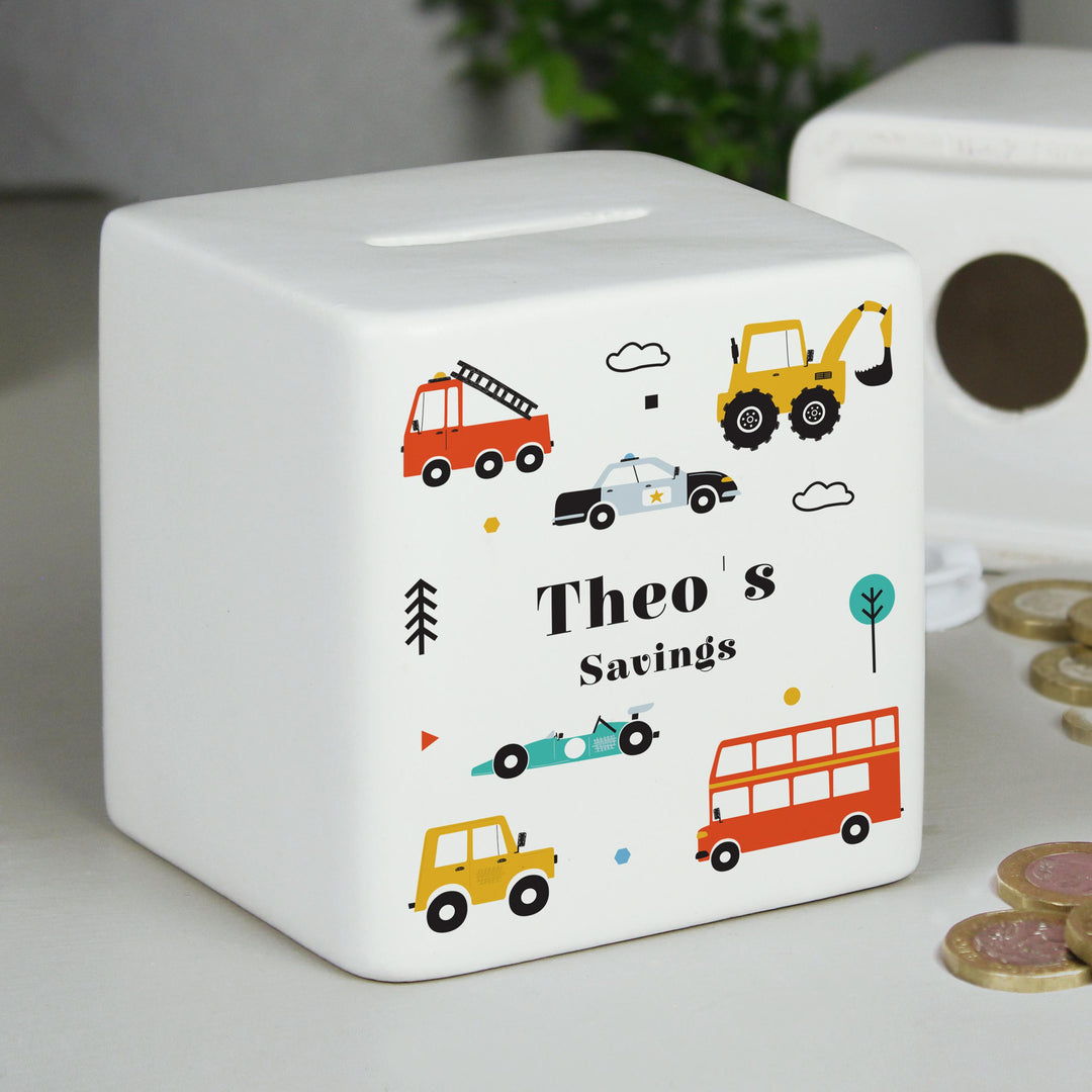 Personalised Vehicles Ceramic Square Money Box – alternative view