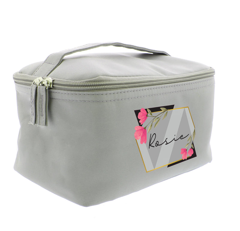 Personalised Floral Grey Toiletry Bag