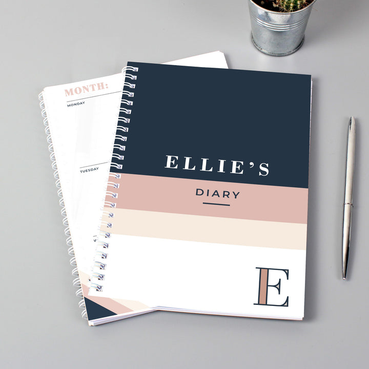 Personalised Free Text Navy &amp; Blush A5 Diary, The Personal Shop, personalised gifts
