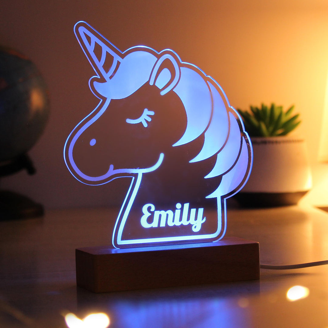 Personalised Unicorn Wooden Based LED Light - alternative view