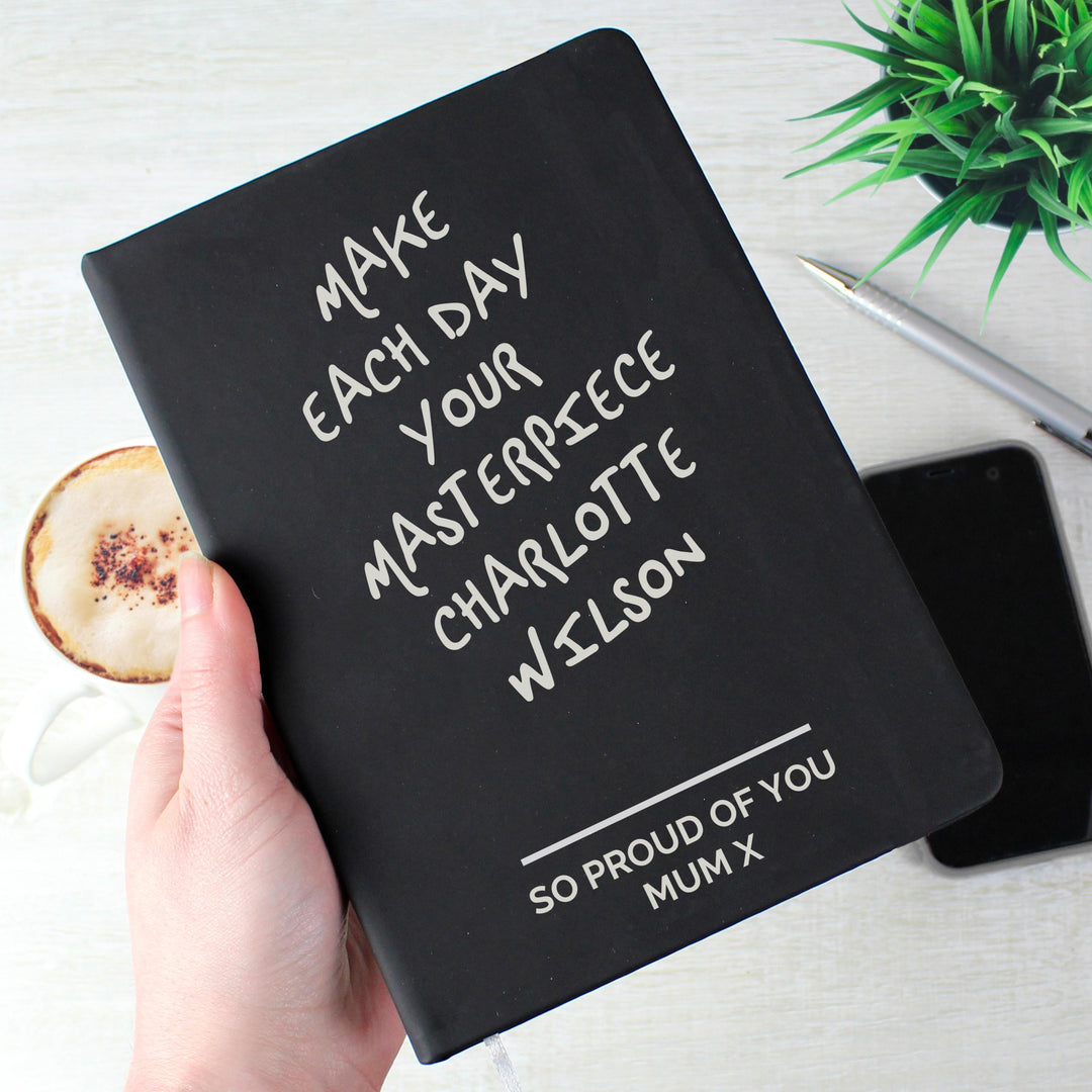 Personalised Free Text Black Hardback Notebook – alternative view