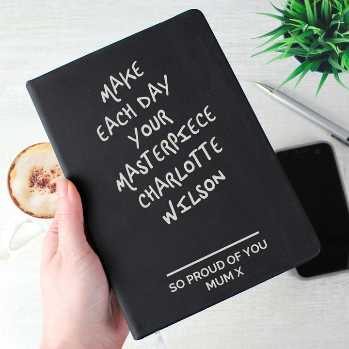 Personalised Free Text Black Hardback Notebook – alternative view