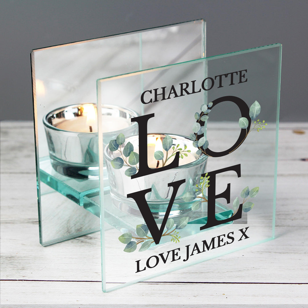 Personalised Botanical Mirrored Glass Tea Light Holder – alternative view