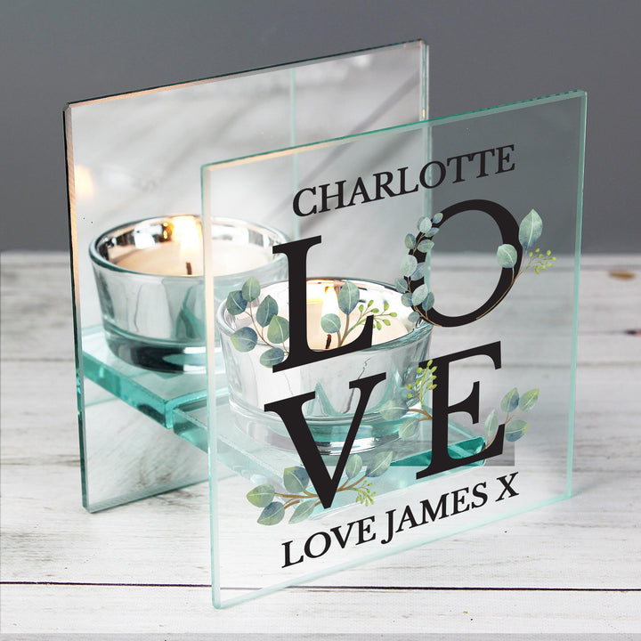 Personalised Botanical Mirrored Glass Tea Light Holder – alternative view
