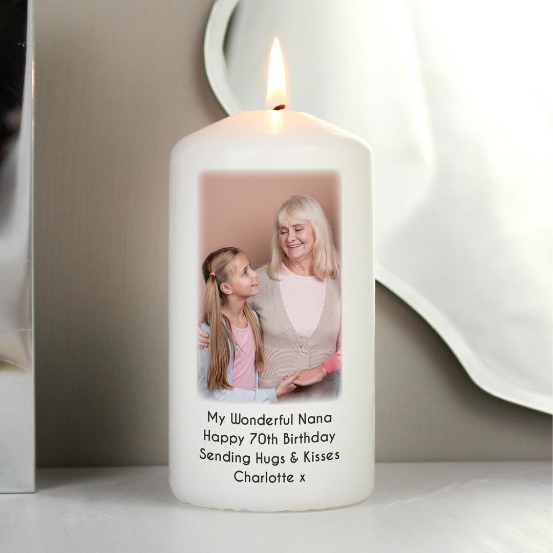 Personalised Photo Upload Pillar Candle – alternative view