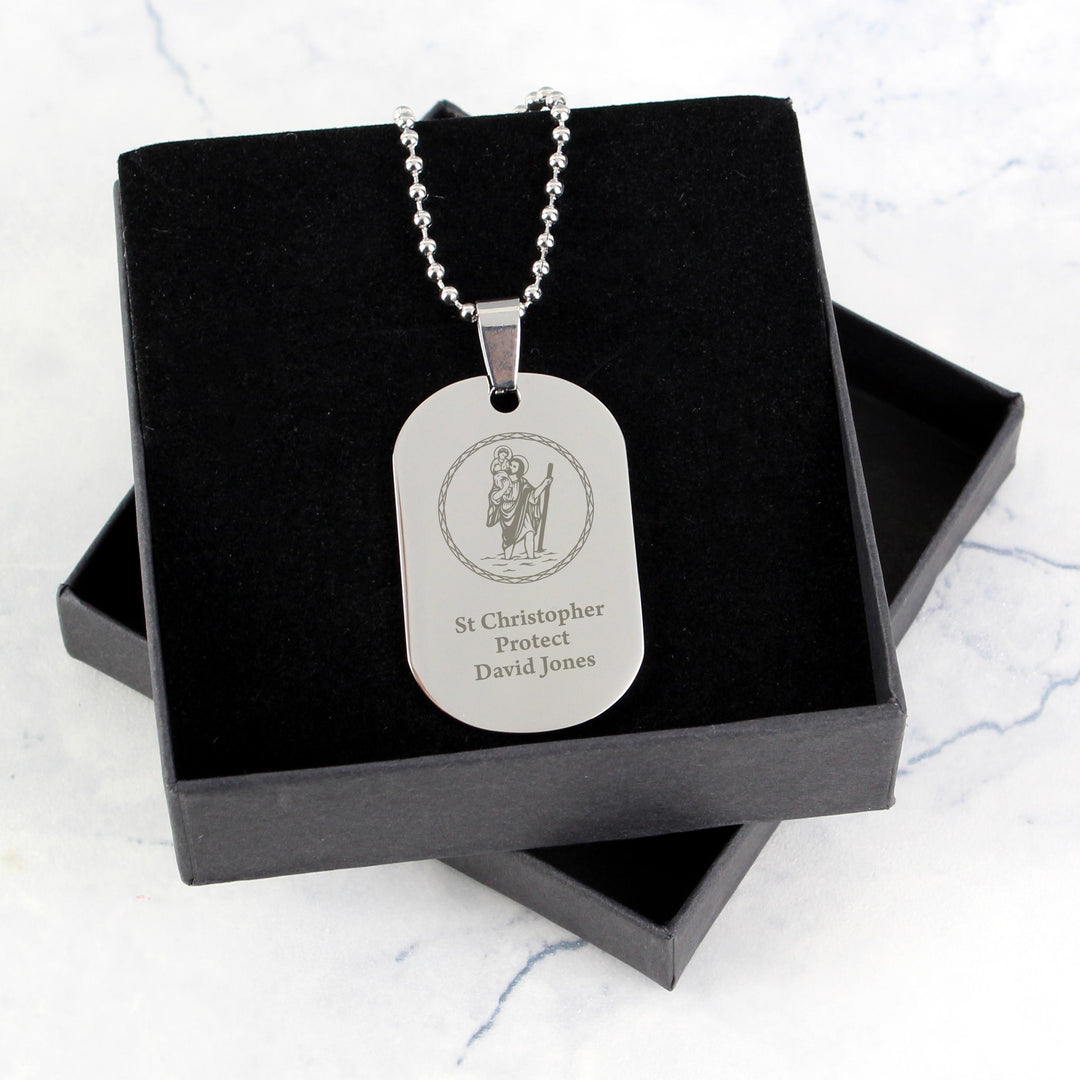 Personalised St Christopher Stainless Steel Dog Tag Necklace – alternative view
