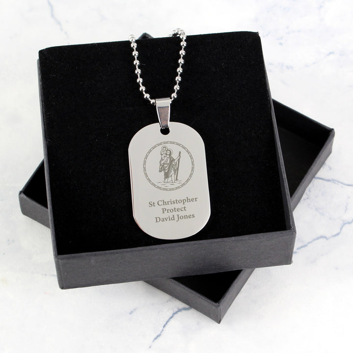Personalised St Christopher Stainless Steel Dog Tag Necklace – alternative view