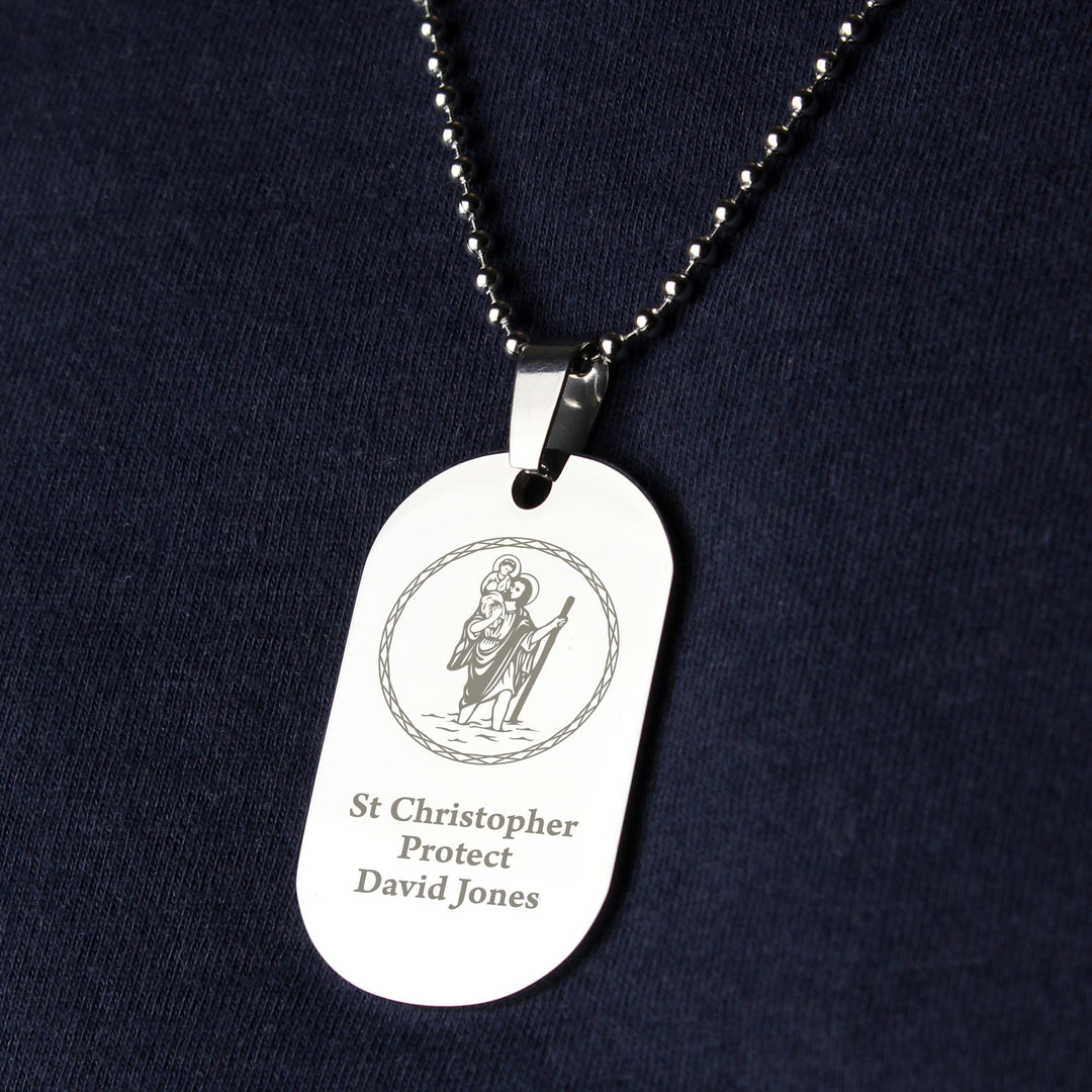 Personalised St Christopher Stainless Steel Dog Tag Necklace – alternative view