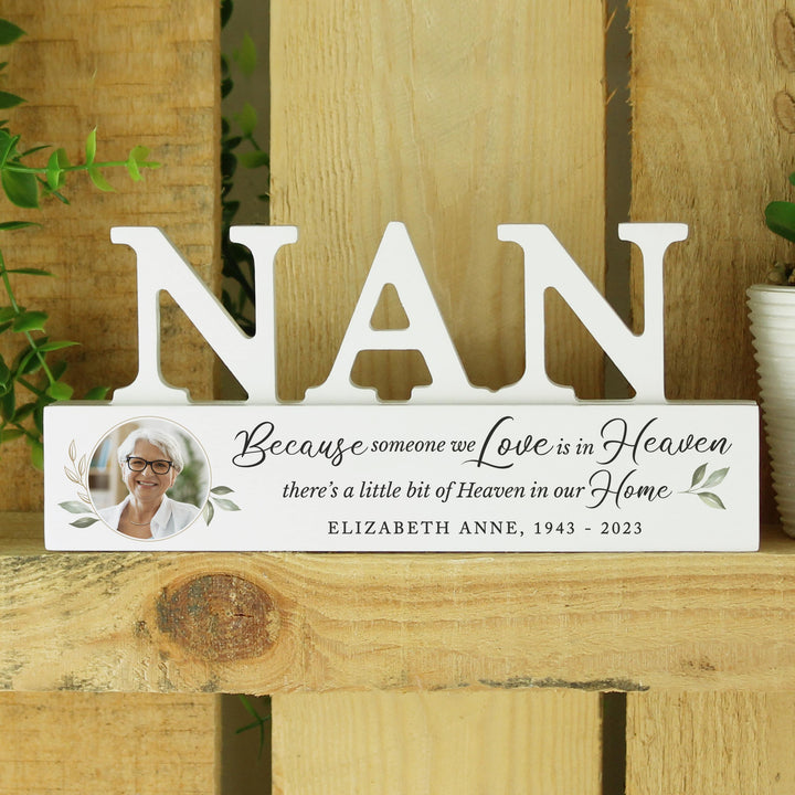 Personalised Botanical Memorial Photo Upload Wooden Nan Ornament, The Personal Shop, personalised gifts