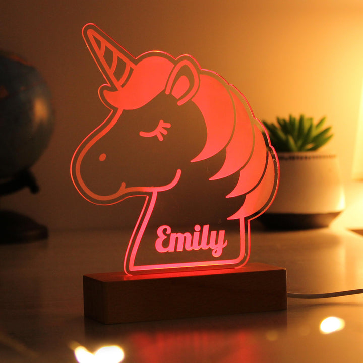 Personalised Unicorn Wooden Based LED Light - alternative view