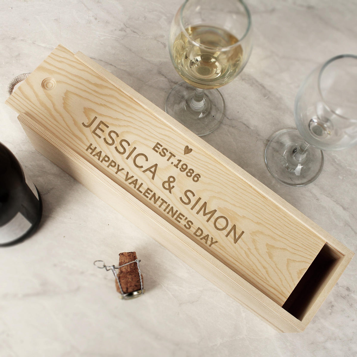 Personalised Love Heart Wooden Wine Bottle Box, The Personal Shop, personalised gifts
