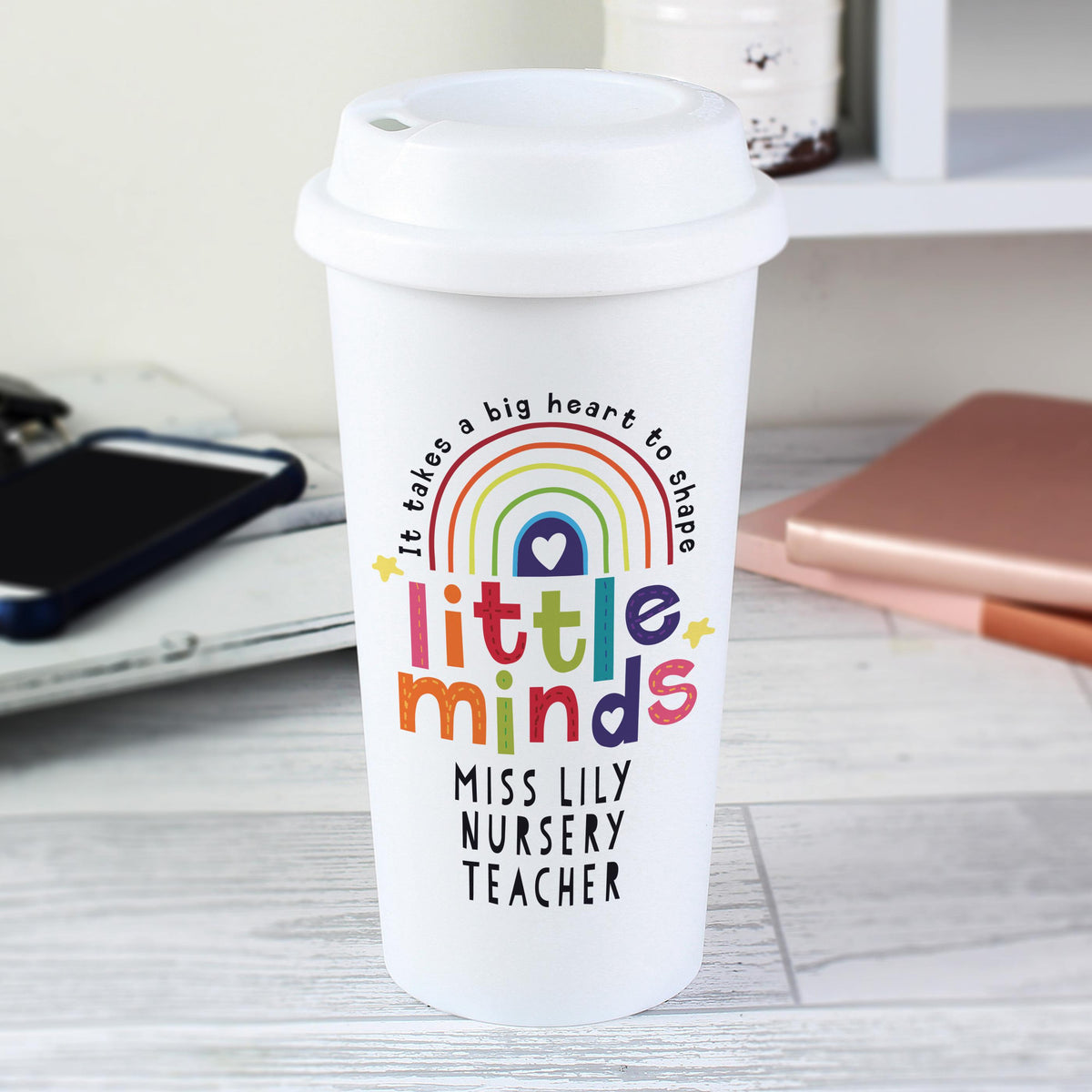 Personalised Shape Little Minds Travel Mug – alternative view