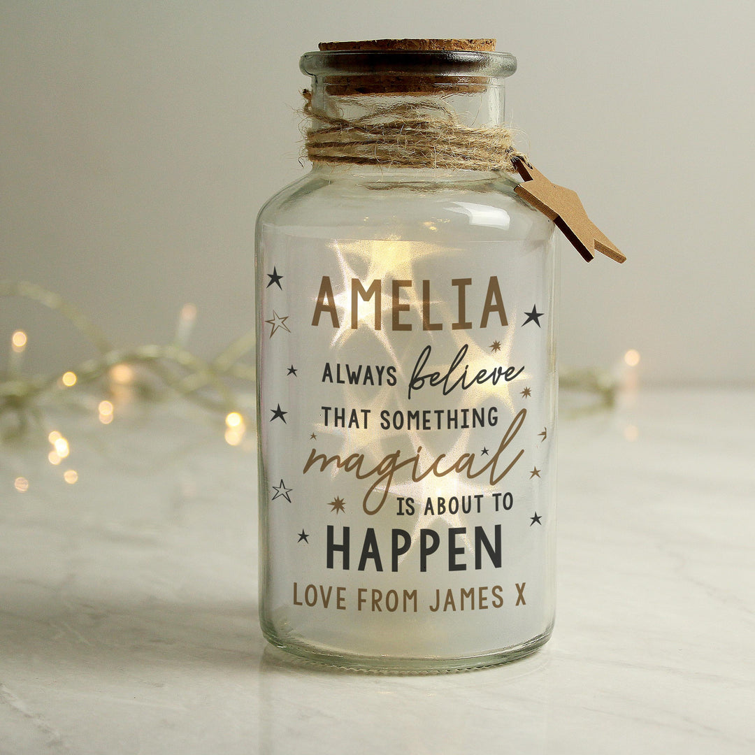 Personalised Magical Things Happen LED Glass Jar, The Personal Shop, personalised gifts