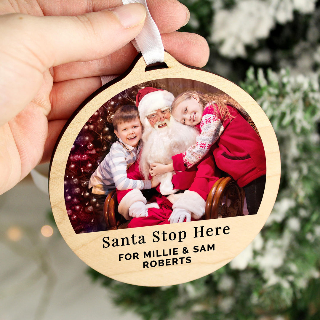 Personalised Photo Upload Round Wooden Decoration – alternative view