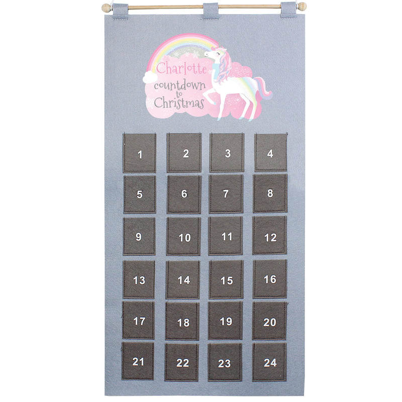 Personalised Christmas Unicorn Advent Calendar In Silver Grey