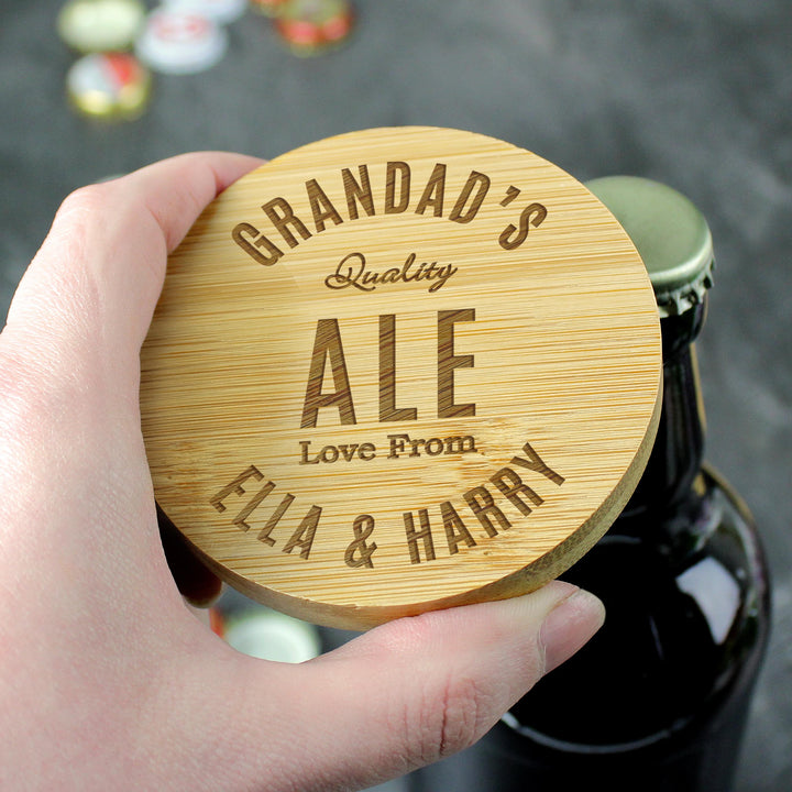 Personalised Free Text Bamboo Bottle Opener Coaster – alternative view