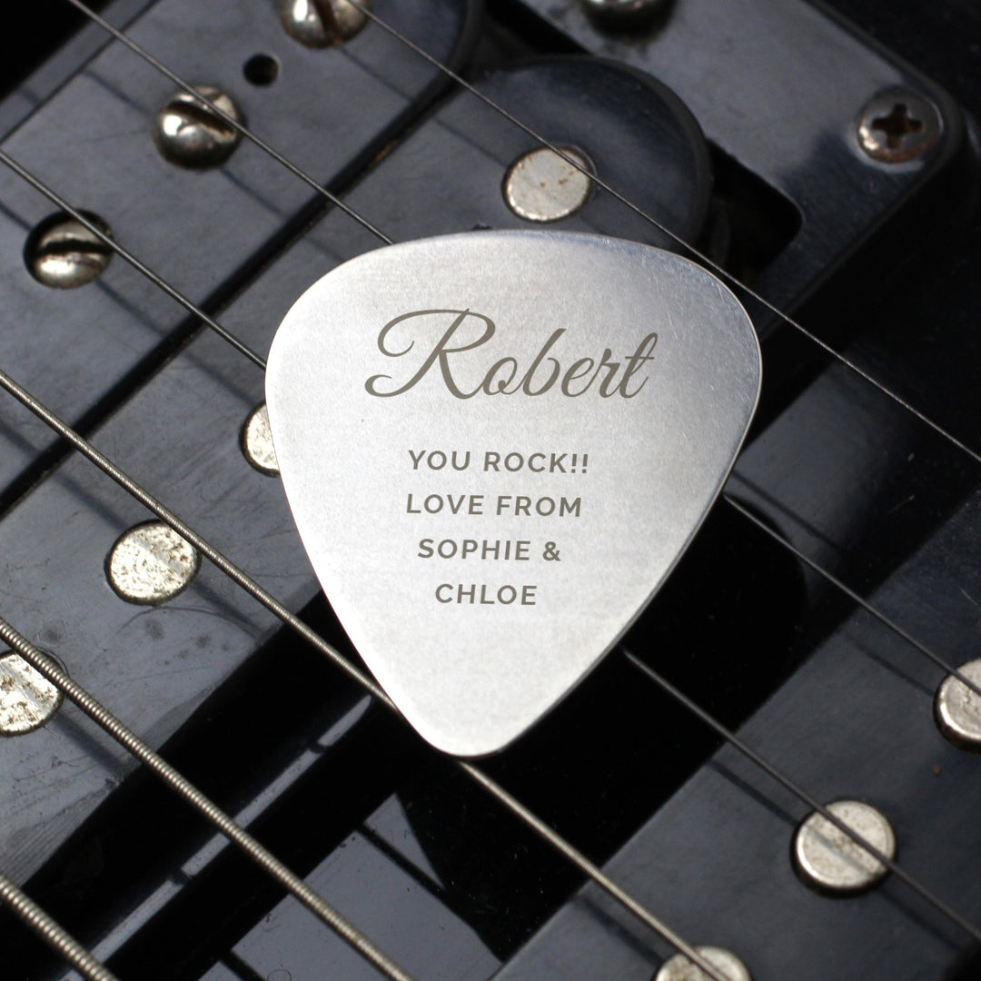 Personalised Free Text Big Name Silver Plectrum, The Personal Shop, personalised gifts