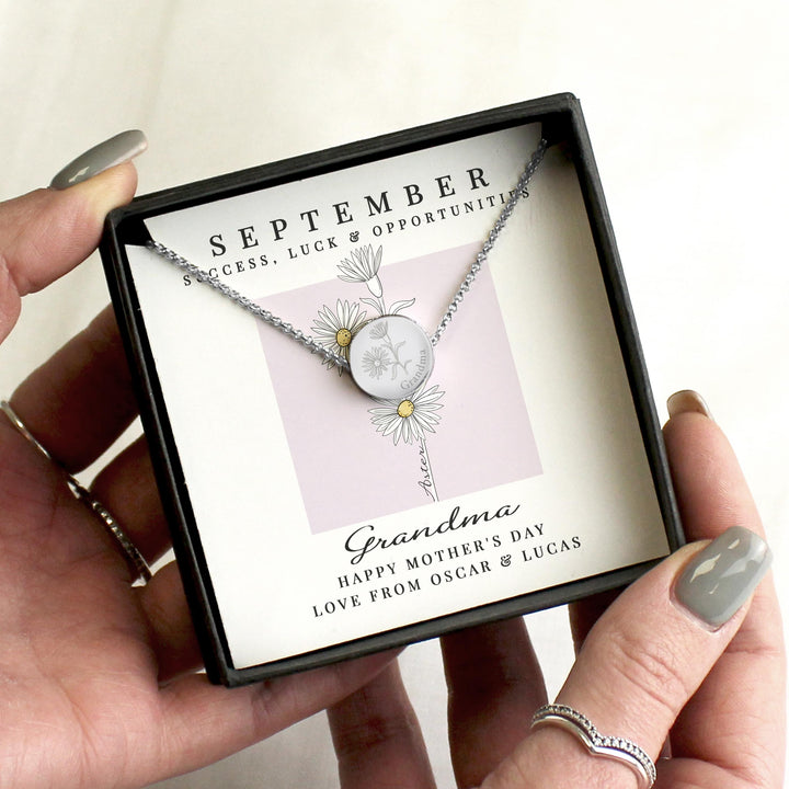 Personalised September Birth Flower Necklace and Box – alternative view