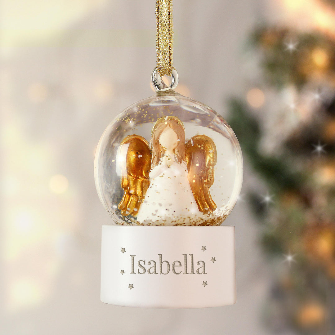 Personalised Name Only Angel Glitter Snow Globe Tree Decoration – alternative view