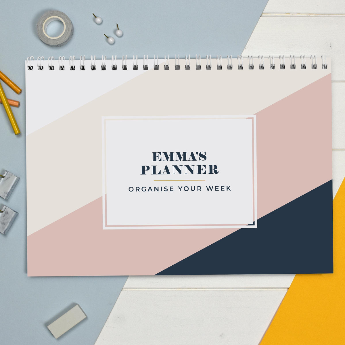 Personalised Free Text Navy & Blush A4 Desk Planner, The Personal Shop, personalised gifts