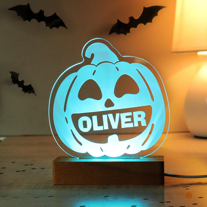 Personalised Pumpkin Wooden LED Light – alternative view