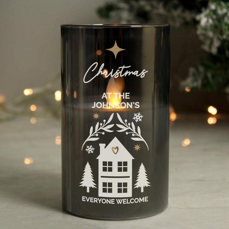 Personalised Christmas Smoked Glass LED Candle