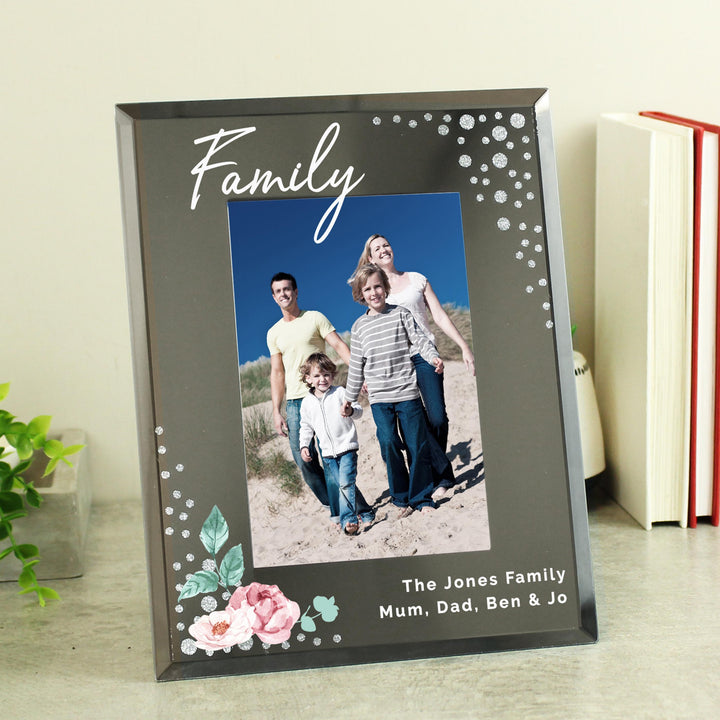 Personalised Floral 6x4 Diamante Glass Photo Frame – alternative view