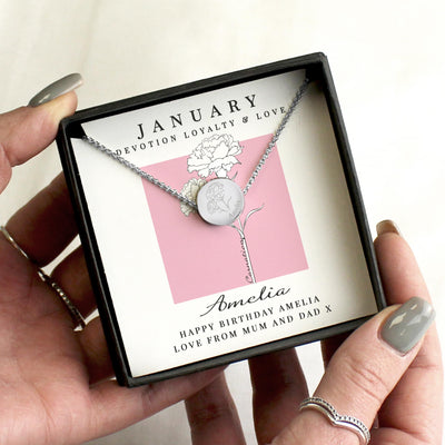 Personalised January Birth Flower Necklace and Box