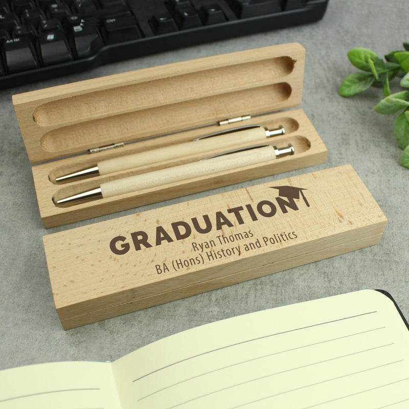 Personalised Graduation Wooden Pen and Pencil Set