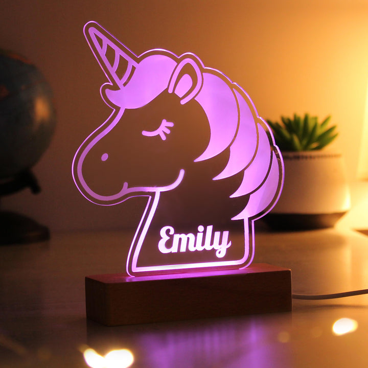 Personalised Unicorn Wooden Based LED Light - alternative view