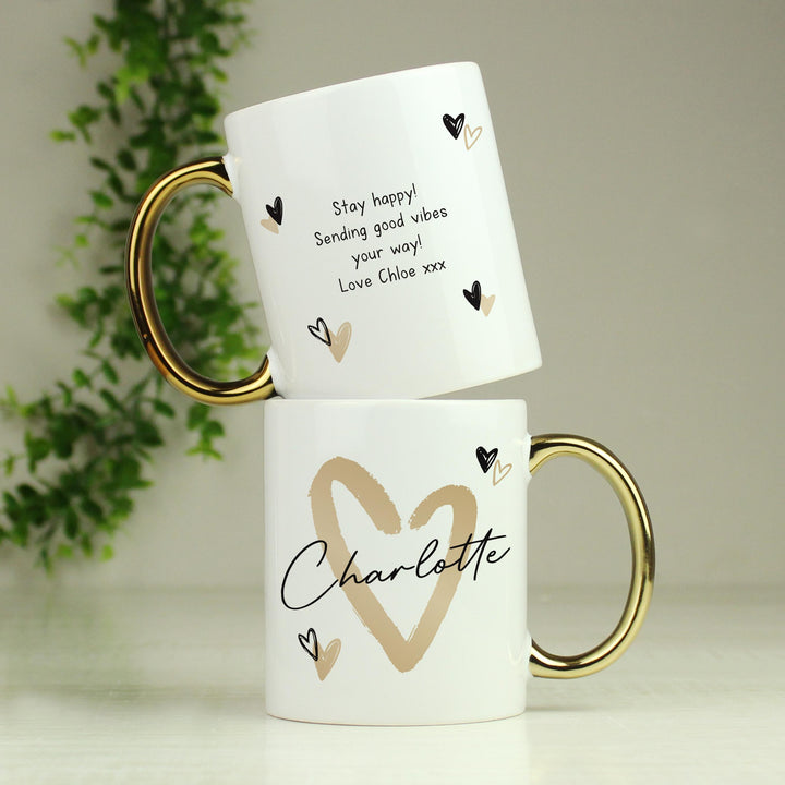 Personalised Hearts Gold Handled Mug, The Personal Shop, personalised gifts