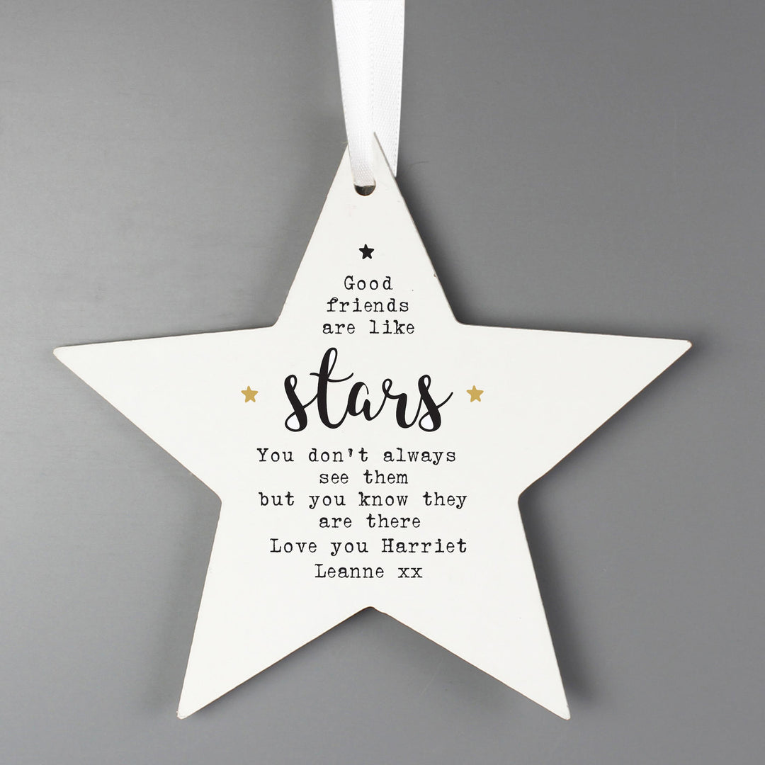 Personalised Good Friends Wooden Star Decoration – alternative view