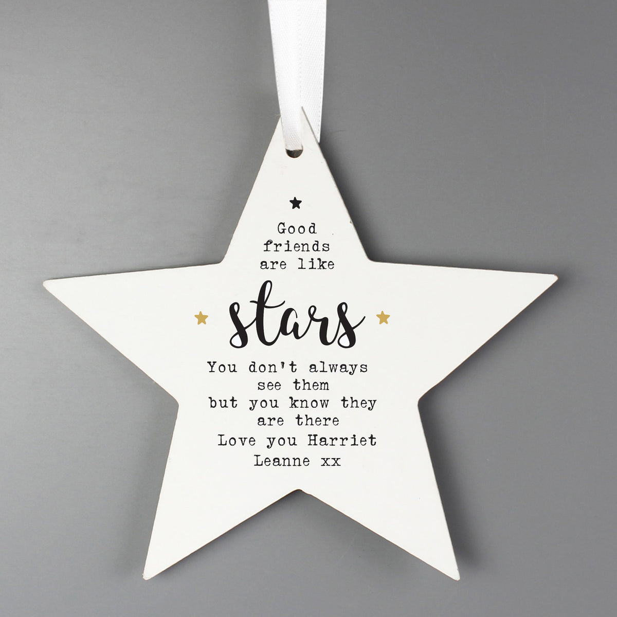 Personalised Good Friends Wooden Star Decoration – alternative view